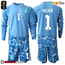 Otroške Nogometnih dresov Nemčija Manuel Neuer #1 Vratar Gostujoči SP 2026 Dolgi rokavi (+ hlače)